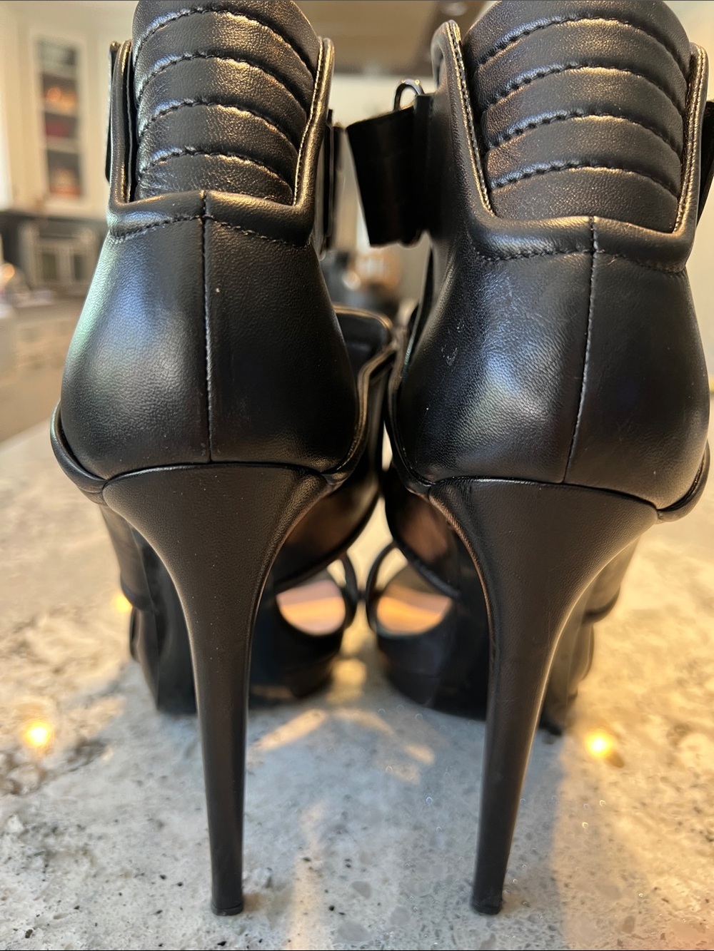 Barbara Bui Black Leather Biker Stiletto Sandals Ankle Cuff EU41 EUC - Picture 8 of 11